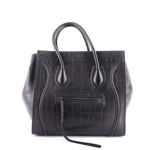 Celine Phantom Bag Crocodile Embossed Leather Medium Black